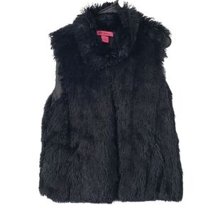 BETSEY JOHNSON Faux Fur Vest Black Lined Festival Pockets Sleeveless Size M